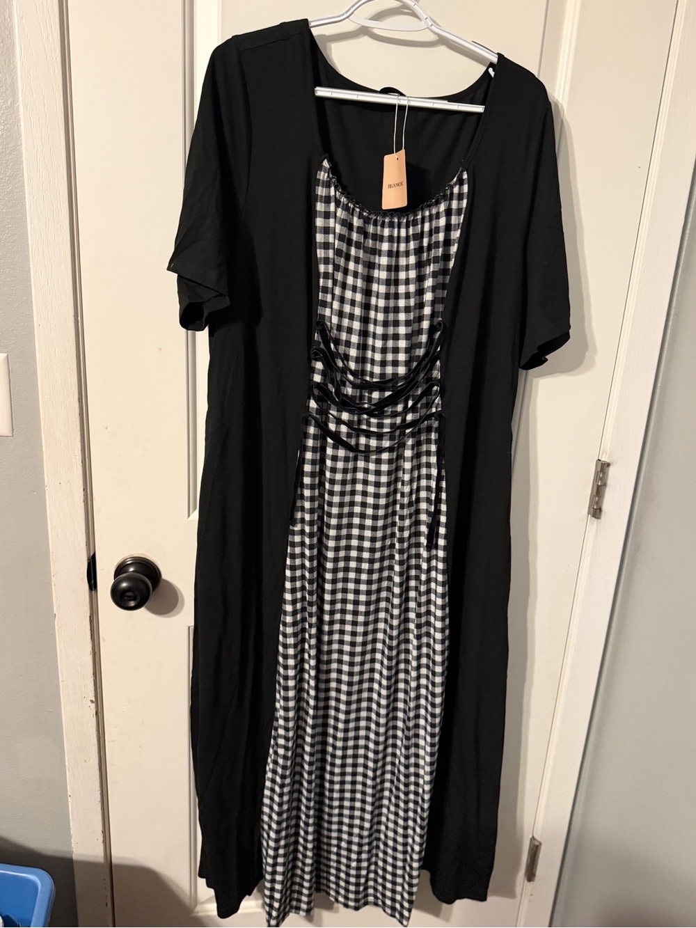 BloomChic Black Dress with Black-and-White Gingham Front Panel